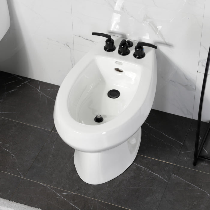 Kingston Tulare KB6320EFL - Centurion Three-Handle Deck Mount Vertical Spray Bidet Faucet with Brass Pop-Up, Matte Black