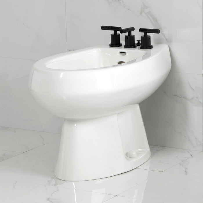 Convergent KB6320KNL Three-Handle Deck Mount Bidet Faucet with Knurled Handle and Brass Pop-Up, Matte Black