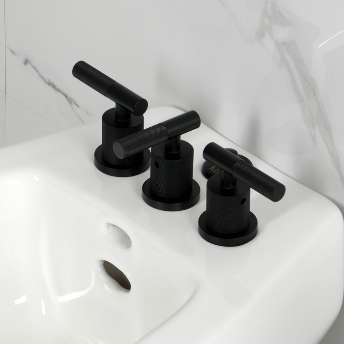 Convergent KB6320KNL Three-Handle Deck Mount Bidet Faucet with Knurled Handle and Brass Pop-Up, Matte Black