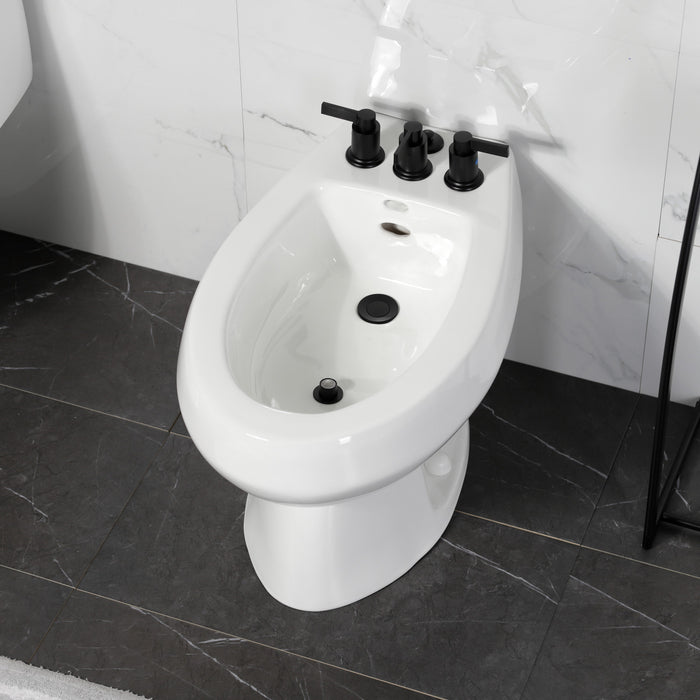 Kingston Sona KB6320NDL - NuvoFusion Three-Handle Deck Mount Vertical Spray Bidet Faucet with Brass Pop-Up, Matte Black