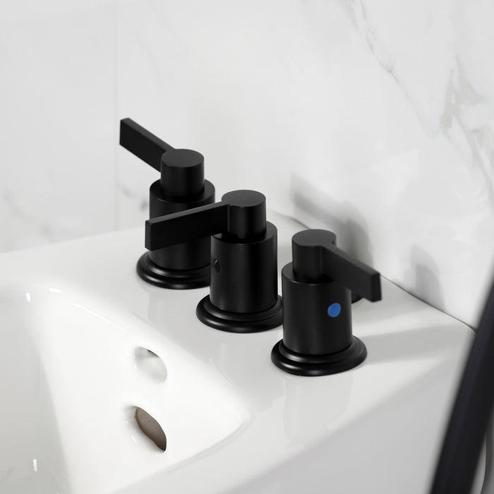 Kingston Sona KB6320NDL - NuvoFusion Three-Handle Deck Mount Vertical Spray Bidet Faucet with Brass Pop-Up, Matte Black