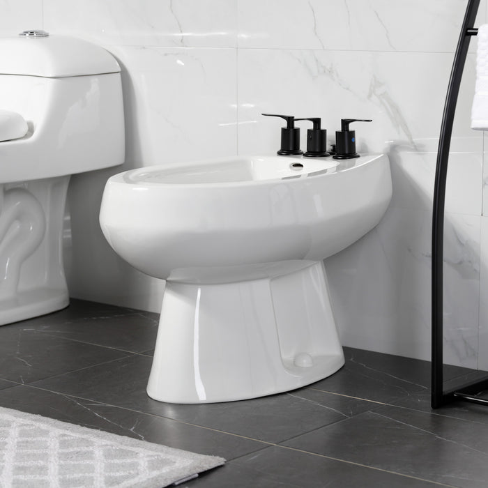 Kingston Tulare KB6320SVL - Serena Three-Handle Deck Mount Vertical Spray Bidet Faucet with Brass Pop-Up, Matte Black