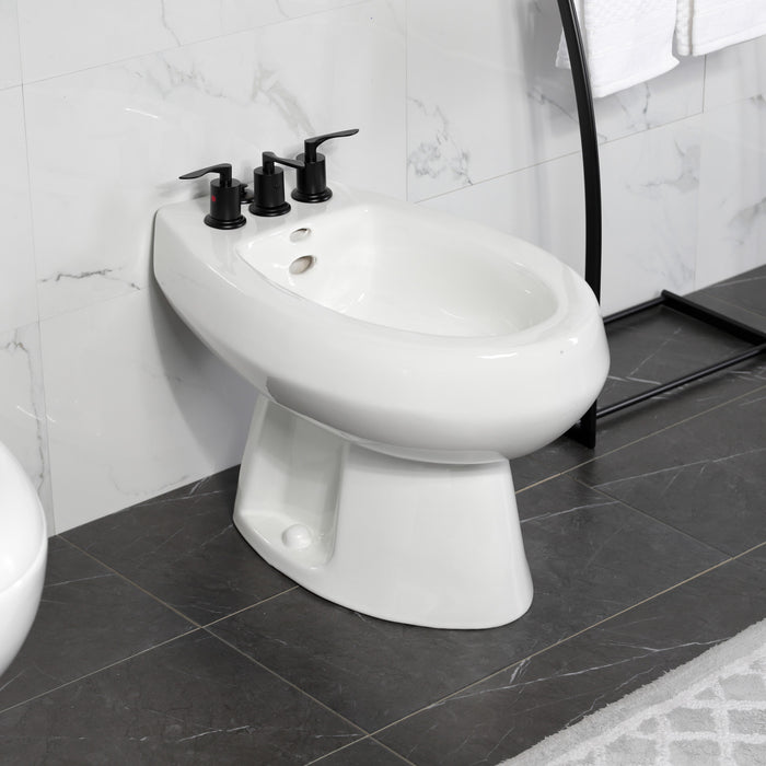 Kingston Tulare KB6320SVL - Serena Three-Handle Deck Mount Vertical Spray Bidet Faucet with Brass Pop-Up, Matte Black