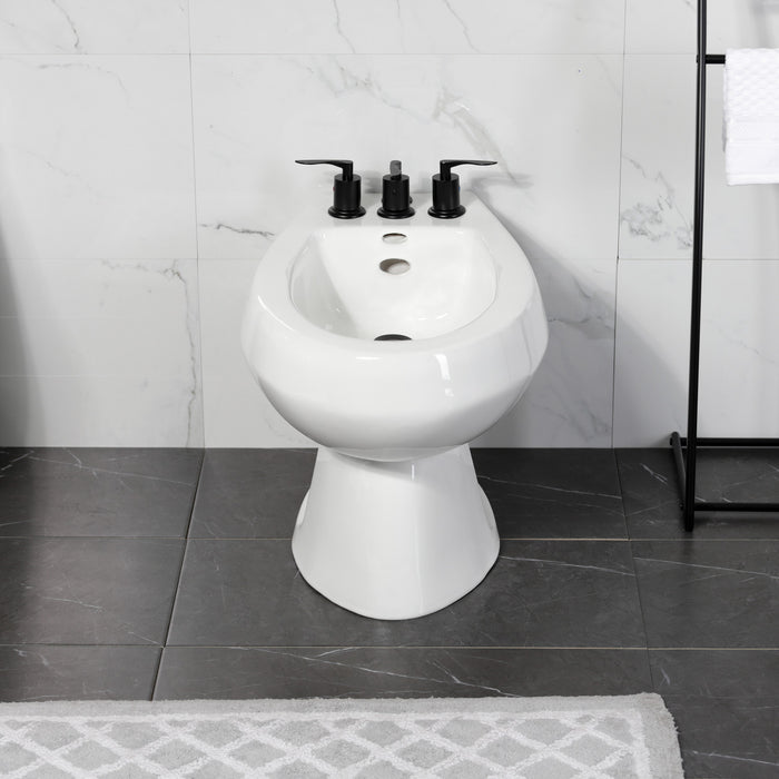 Kingston Tulare KB6320SVL - Serena Three-Handle Deck Mount Vertical Spray Bidet Faucet with Brass Pop-Up, Matte Black