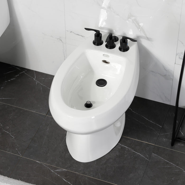 Kingston Tulare KB6320SVL - Serena Three-Handle Deck Mount Vertical Spray Bidet Faucet with Brass Pop-Up, Matte Black