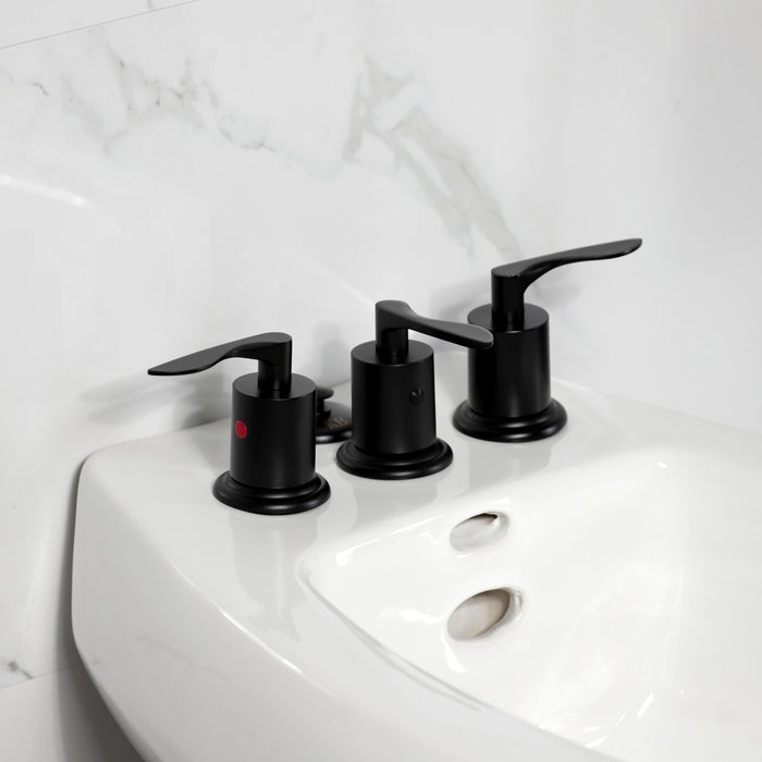 Kingston Tulare KB6320SVL - Serena Three-Handle Deck Mount Vertical Spray Bidet Faucet with Brass Pop-Up, Matte Black