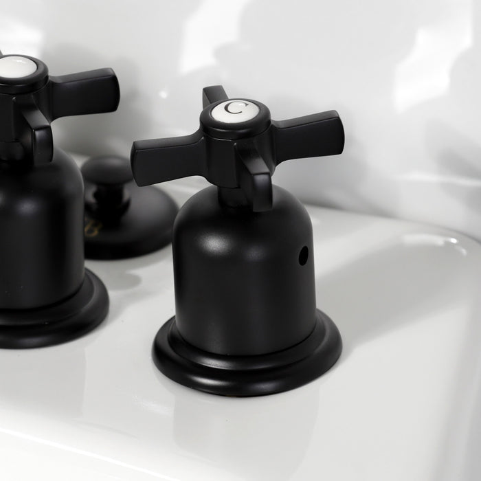 Kingston Tulare KB6320ZX - Millennium Three-Handle Deck Mount Vertical Spray Bidet Faucet with Brass Pop-Up, Matte Black