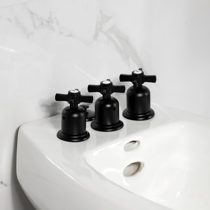 Kingston Tulare KB6320ZX - Millennium Three-Handle Deck Mount Vertical Spray Bidet Faucet with Brass Pop-Up, Matte Black