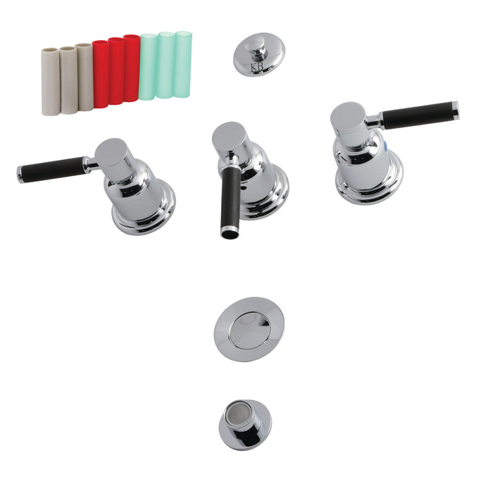 Kingston Sona KB6321DKL - Kaiser Three-Handle Deck Mount Vertical Spray Bidet Faucet with Brass Pop-Up, Polished Chrome