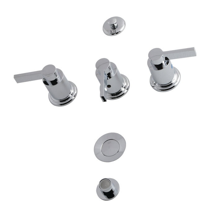 Kingston Sona KB6321NDL - NuvoFusion Three-Handle Deck Mount Vertical Spray Bidet Faucet with Brass Pop-Up, Polished Chrome