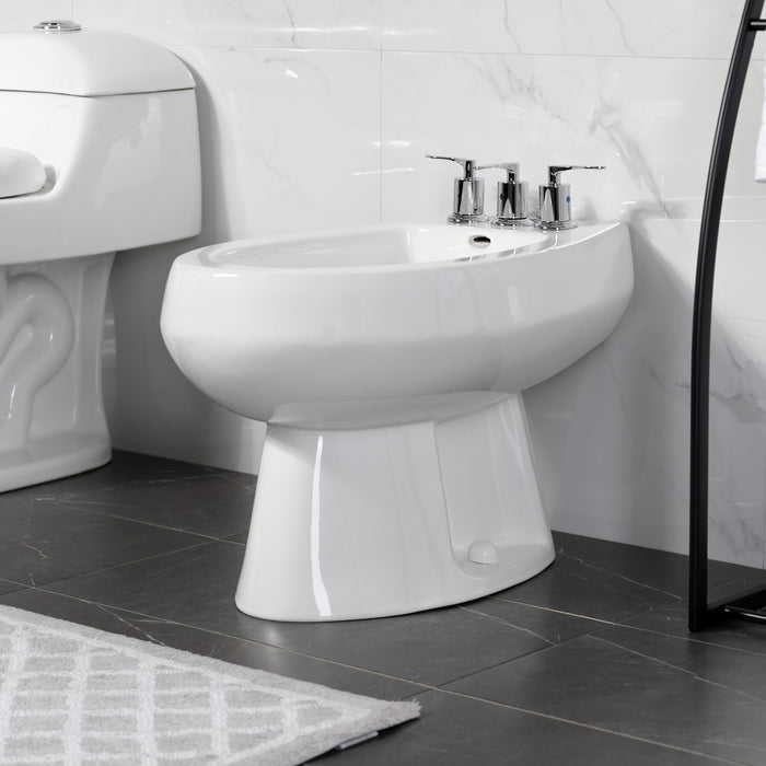 Serena KB6321SVL Three-Handle Deck Mount Vertical Spray Bidet Faucet with Brass Pop-Up, Polished Chrome