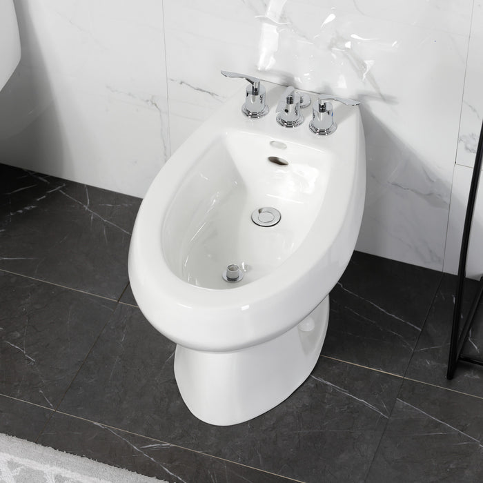 Serena KB6321SVL Three-Handle Deck Mount Vertical Spray Bidet Faucet with Brass Pop-Up, Polished Chrome