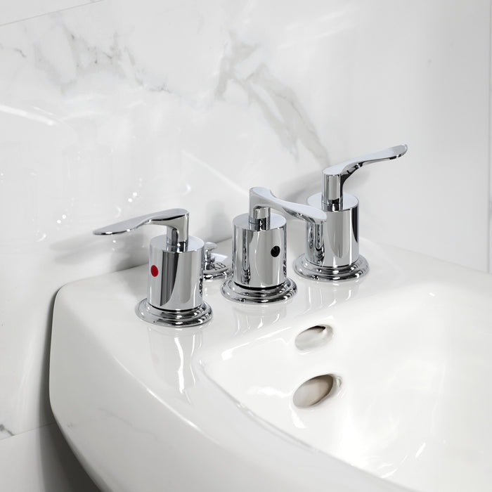 Serena KB6321SVL Three-Handle Deck Mount Vertical Spray Bidet Faucet with Brass Pop-Up, Polished Chrome