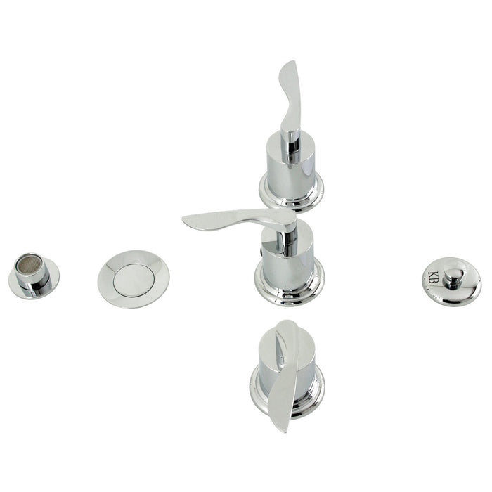Serena KB6321SVL Three-Handle Deck Mount Vertical Spray Bidet Faucet with Brass Pop-Up, Polished Chrome