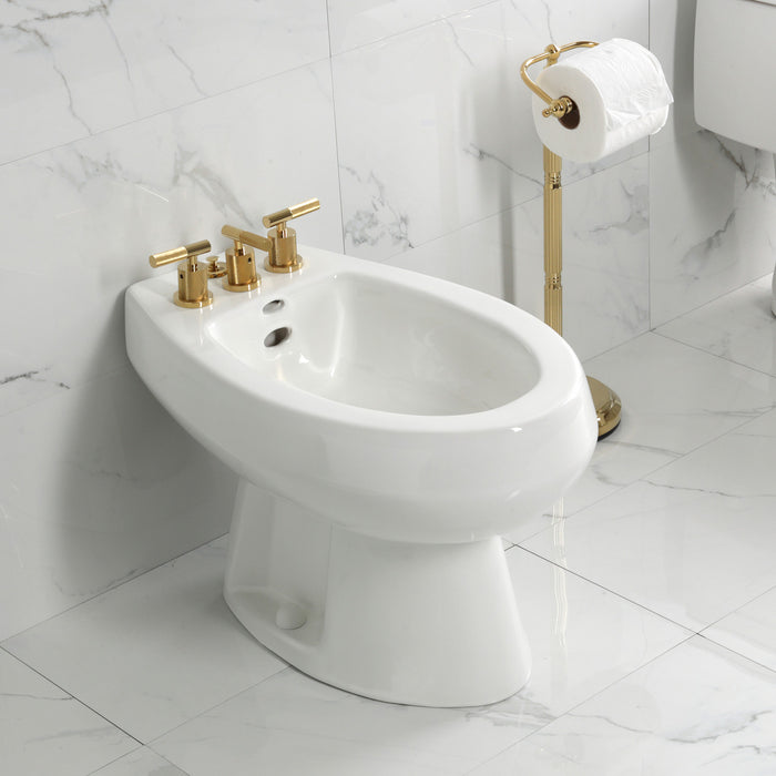 Convergent KB6322KNL Three-Handle Deck Mount Bidet Faucet with Knurled Handle and Brass Pop-Up, Polished Brass