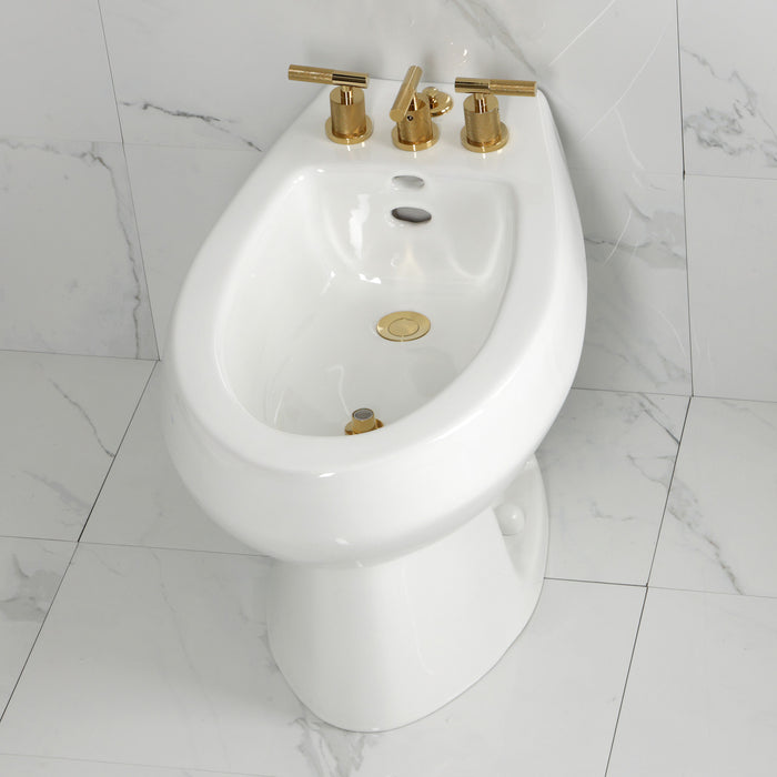 Convergent KB6322KNL Three-Handle Deck Mount Bidet Faucet with Knurled Handle and Brass Pop-Up, Polished Brass