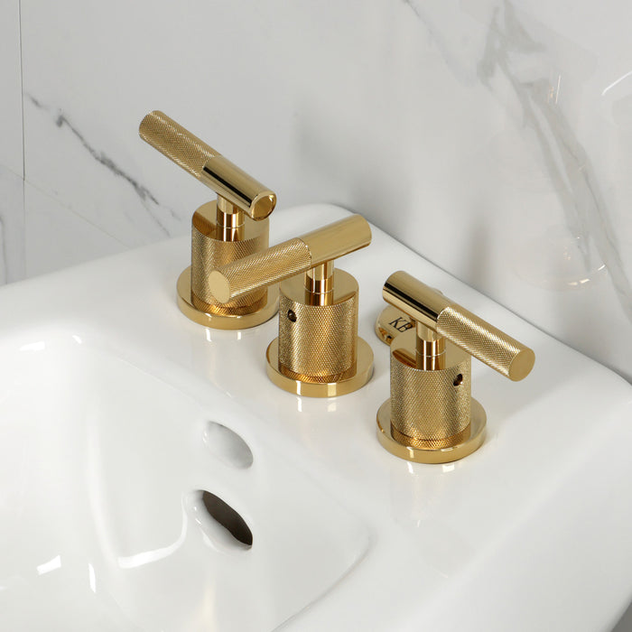 Convergent KB6322KNL Three-Handle Deck Mount Bidet Faucet with Knurled Handle and Brass Pop-Up, Polished Brass