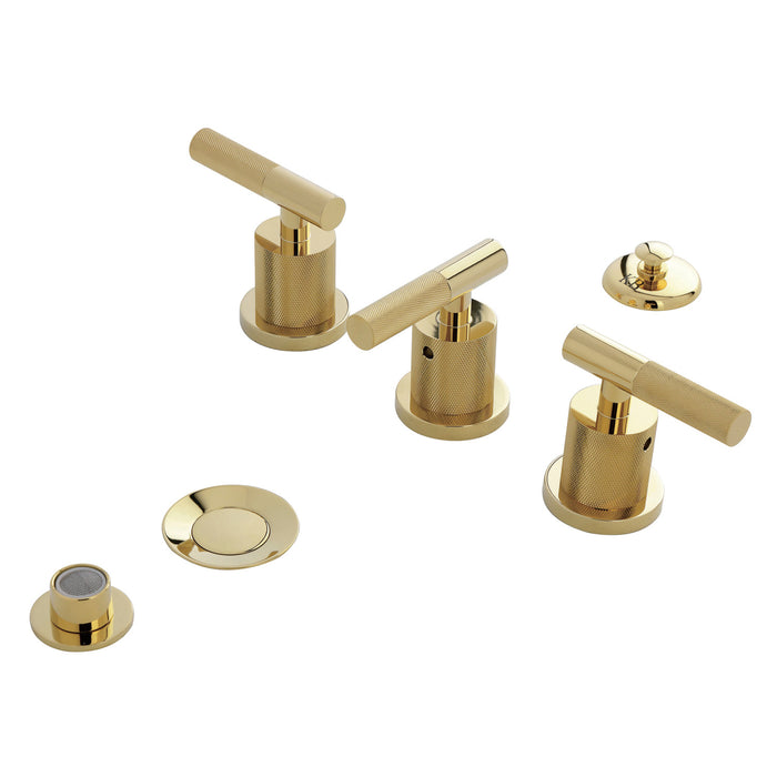 Convergent KB6322KNL Three-Handle Deck Mount Bidet Faucet with Knurled Handle and Brass Pop-Up, Polished Brass
