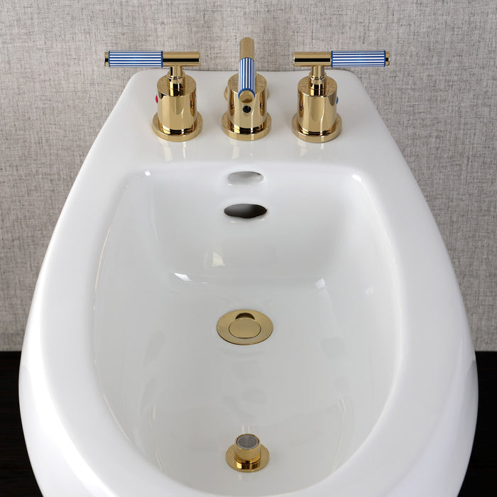 Kingston Sona KB6322KPS - Verona Three-Handle Bidet Faucet with Knurled Handle and Brass Pop-Up, Polished Brass
