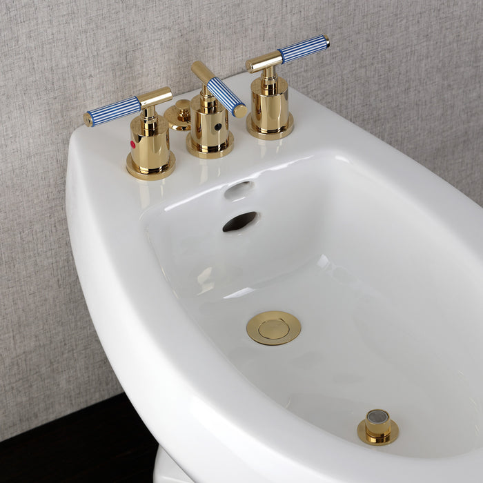 Kingston Sona KB6322KPS - Verona Three-Handle Bidet Faucet with Knurled Handle and Brass Pop-Up, Polished Brass
