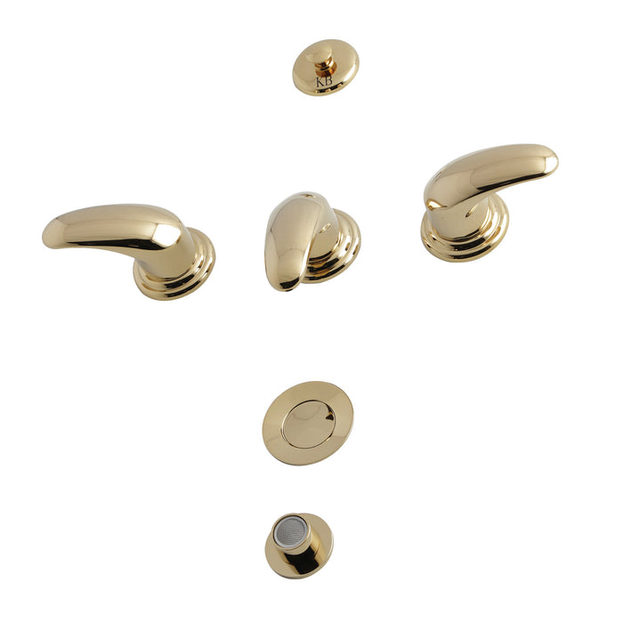 Kingston Legacy KB6322LL Three-Handle Deck Mount Bidet Faucet with Brass Pop-Up, Polished Brass