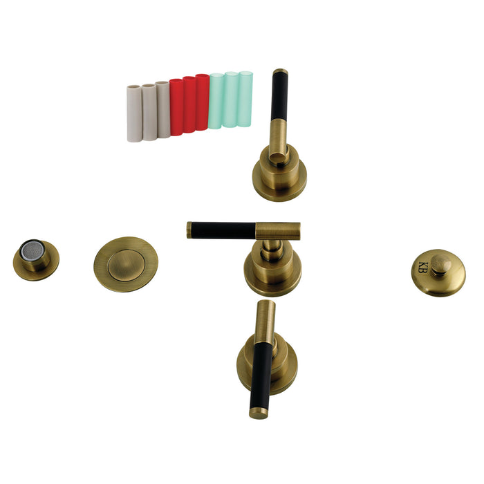 Kingston Sona KB6323CKL - Kaiser Three-Handle Deck Mount Vertical Spray Bidet Faucet with Brass Pop-Up, Antique Brass