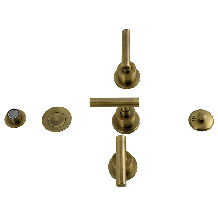 Manhattan KB6323CML Three-Handle Deck Mount Vertical Spray Bidet Faucet with Brass Pop-Up, Antique Brass