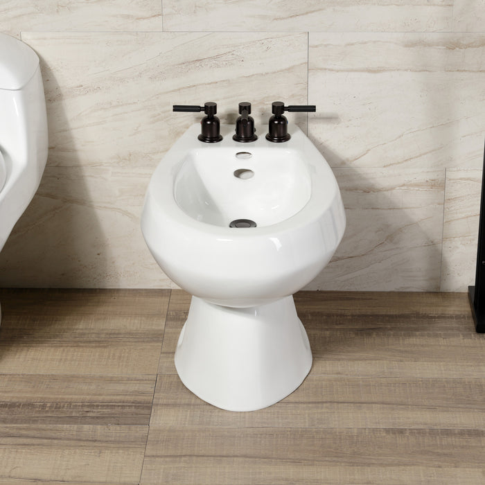 Kingston Sona KB6325DKL - Kaiser Three-Handle Deck Mount Vertical Spray Bidet Faucet with Brass Pop-Up, Oil Rubbed Bronze