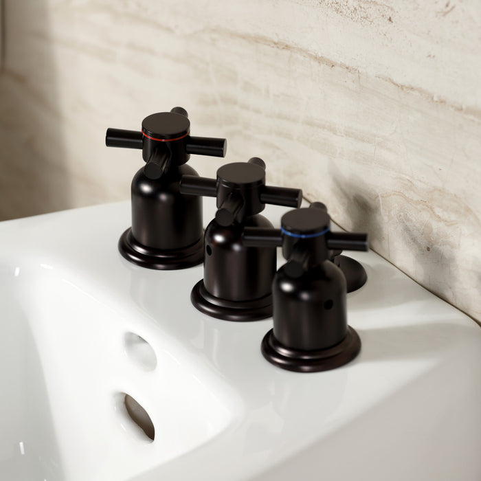 Kingston Sona KB6325DX - Concord Three-Handle Deck Mount Vertical Spray Bidet Faucet with Brass Pop-Up, Oil Rubbed Bronze
