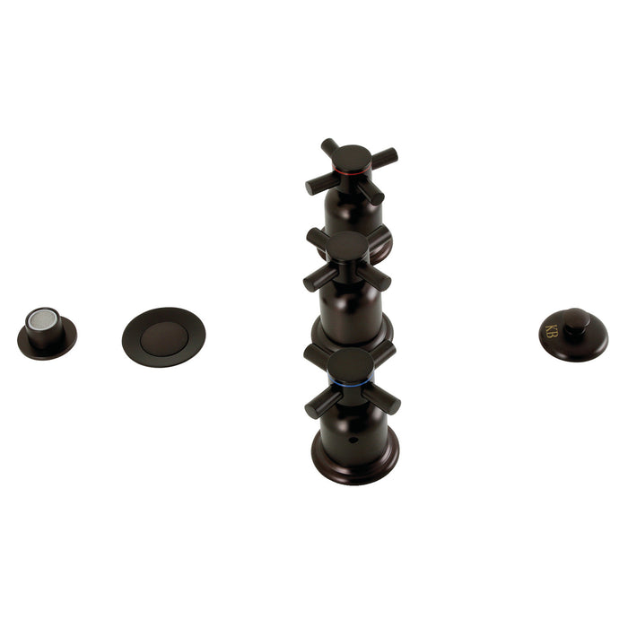 Kingston Sona KB6325DX - Concord Three-Handle Deck Mount Vertical Spray Bidet Faucet with Brass Pop-Up, Oil Rubbed Bronze