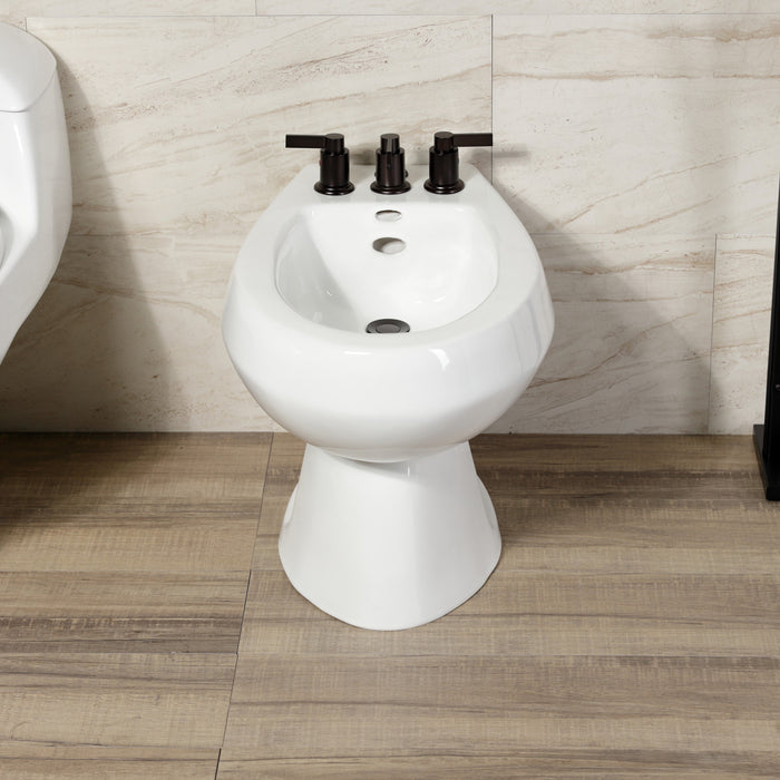 Kingston Sona KB6325NDL - NuvoFusion Three-Handle Deck Mount Vertical Spray Bidet Faucet with Brass Pop-Up, Oil Rubbed Bronze