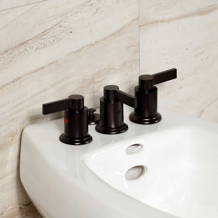 Kingston Sona KB6325NDL - NuvoFusion Three-Handle Deck Mount Vertical Spray Bidet Faucet with Brass Pop-Up, Oil Rubbed Bronze