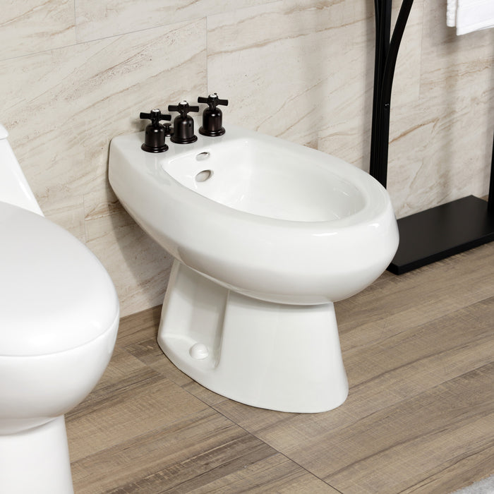 Kingston Tulare KB6325ZX - Millennium Three-Handle Deck Mount Vertical Spray Bidet Faucet with Brass Pop-Up, Oil Rubbed Bronze