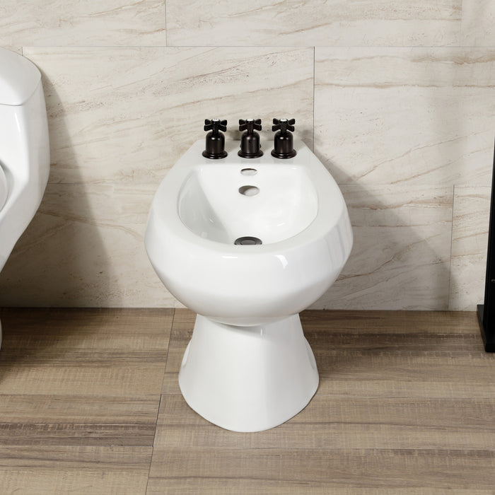 Kingston Tulare KB6325ZX - Millennium Three-Handle Deck Mount Vertical Spray Bidet Faucet with Brass Pop-Up, Oil Rubbed Bronze