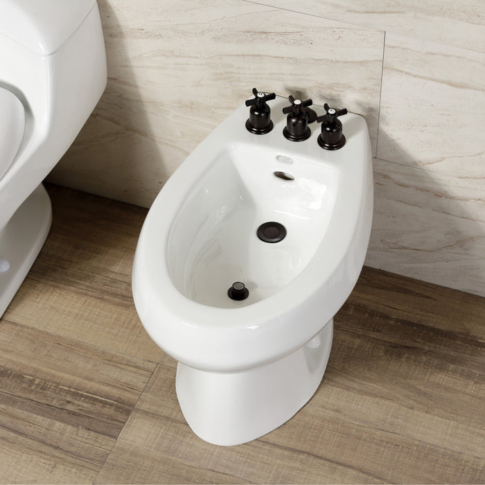 Kingston Tulare KB6325ZX - Millennium Three-Handle Deck Mount Vertical Spray Bidet Faucet with Brass Pop-Up, Oil Rubbed Bronze