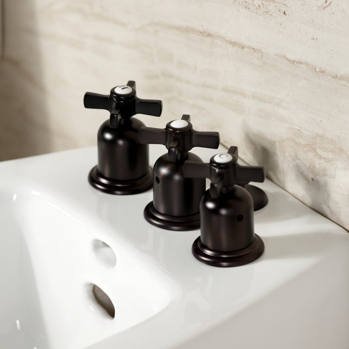 Kingston Tulare KB6325ZX - Millennium Three-Handle Deck Mount Vertical Spray Bidet Faucet with Brass Pop-Up, Oil Rubbed Bronze