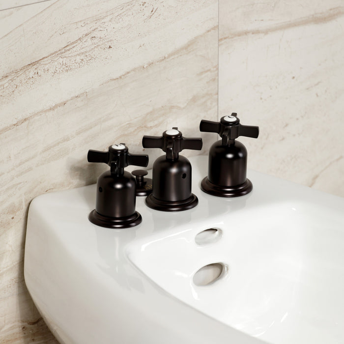 Kingston Tulare KB6325ZX - Millennium Three-Handle Deck Mount Vertical Spray Bidet Faucet with Brass Pop-Up, Oil Rubbed Bronze