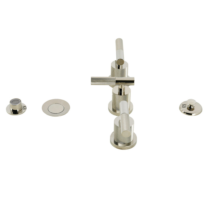 Convergent KB6326KNL Three-Handle Deck Mount Bidet Faucet with Knurled Handle and Brass Pop-Up, Polished Nickel