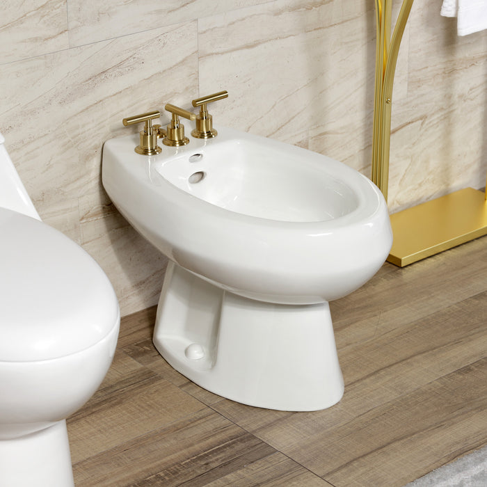 Kingston Sona KB6327CML - Manhattan Three-Handle Deck Mount Vertical Spray Bidet Faucet with Brass Pop-Up, Brushed Brass