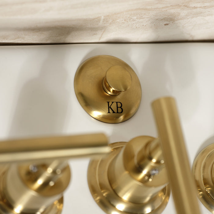 Kingston Sona KB6327CML - Manhattan Three-Handle Deck Mount Vertical Spray Bidet Faucet with Brass Pop-Up, Brushed Brass