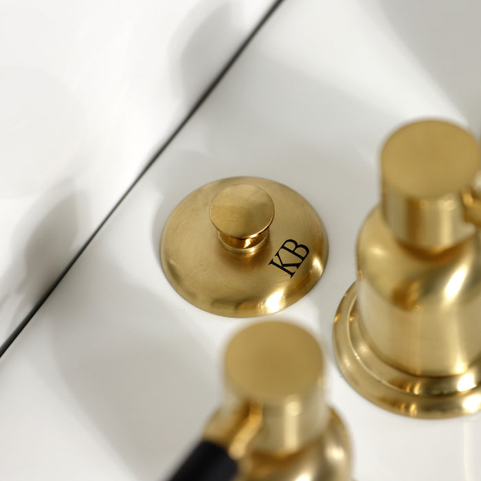 Kingston Sona KB6327DKL - Kaiser Three-Handle Deck Mount Vertical Spray Bidet Faucet with Brass Pop-Up, Brushed Brass