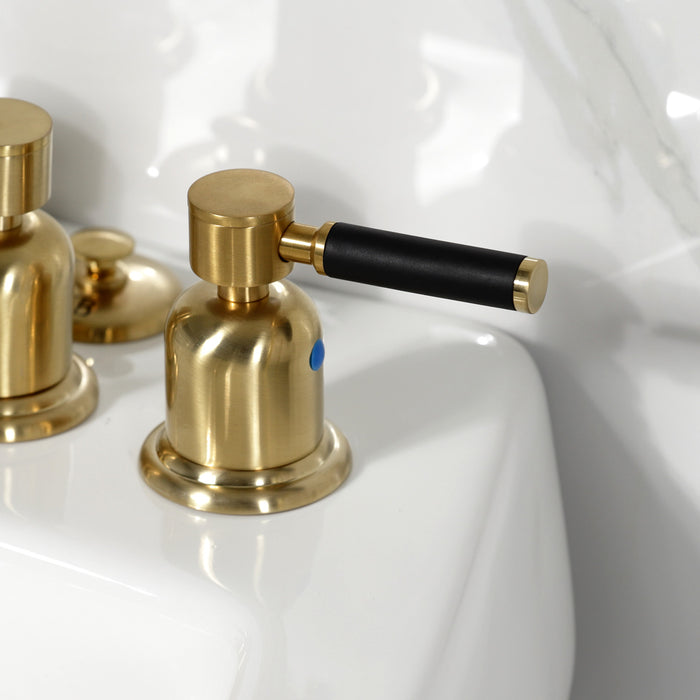 Kingston Sona KB6327DKL - Kaiser Three-Handle Deck Mount Vertical Spray Bidet Faucet with Brass Pop-Up, Brushed Brass