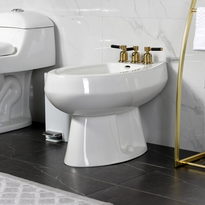 Kingston Sona KB6327DKL - Kaiser Three-Handle Deck Mount Vertical Spray Bidet Faucet with Brass Pop-Up, Brushed Brass