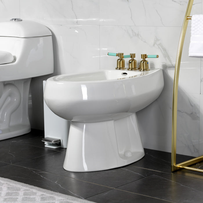 Kingston Sona KB6327DKL - Kaiser Three-Handle Deck Mount Vertical Spray Bidet Faucet with Brass Pop-Up, Brushed Brass