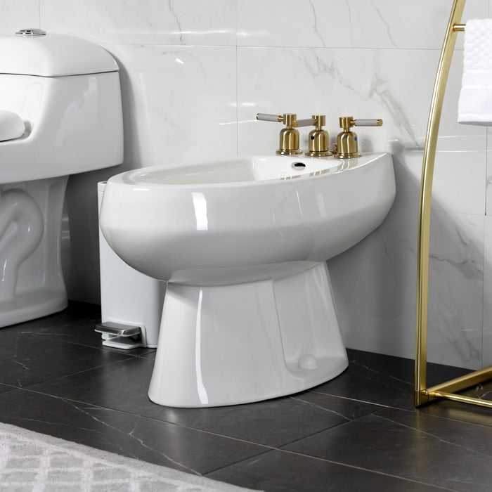 Kingston Sona KB6327DKL - Kaiser Three-Handle Deck Mount Vertical Spray Bidet Faucet with Brass Pop-Up, Brushed Brass