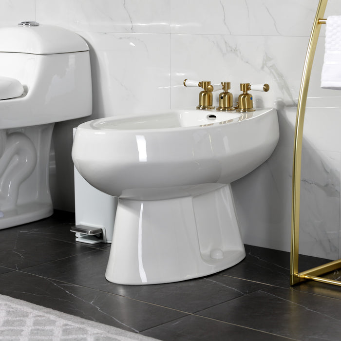 Kingston Tulare KB6327DPL - Paris Three-Handle Deck Mount Vertical Spray Bidet Faucet with Brass Pop-Up, Brushed Brass