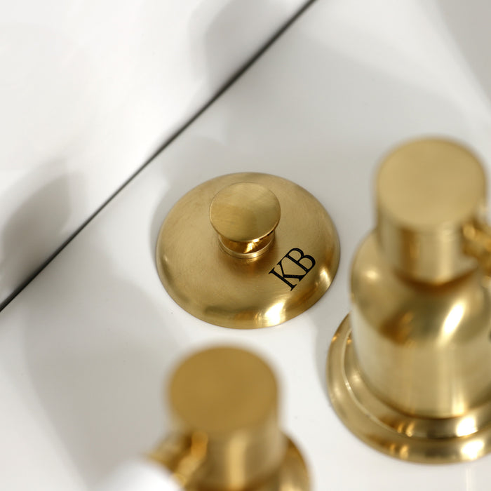 Kingston Tulare KB6327DPL - Paris Three-Handle Deck Mount Vertical Spray Bidet Faucet with Brass Pop-Up, Brushed Brass