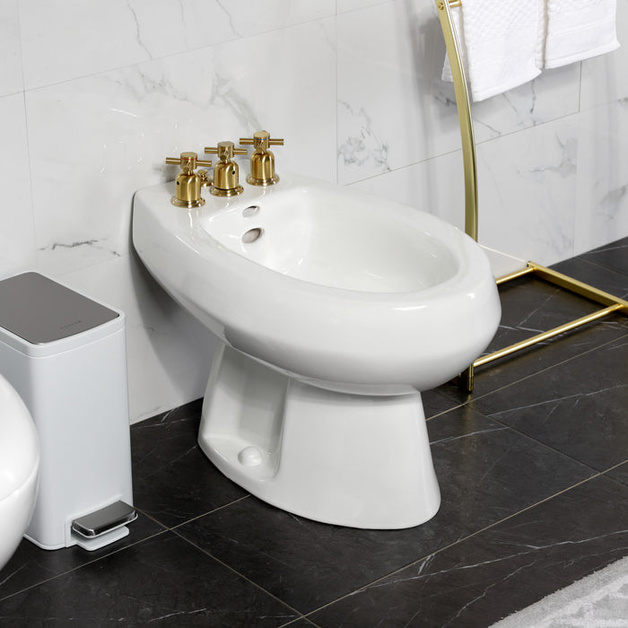 Kingston Sona KB6327DX - Concord Three-Handle Deck Mount Vertical Spray Bidet Faucet with Brass Pop-Up, Brushed Brass