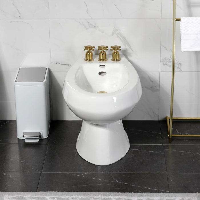 Kingston Sona KB6327DX - Concord Three-Handle Deck Mount Vertical Spray Bidet Faucet with Brass Pop-Up, Brushed Brass