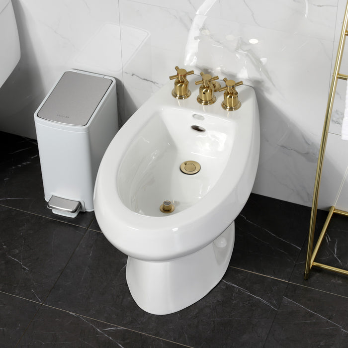 Kingston Sona KB6327DX - Concord Three-Handle Deck Mount Vertical Spray Bidet Faucet with Brass Pop-Up, Brushed Brass